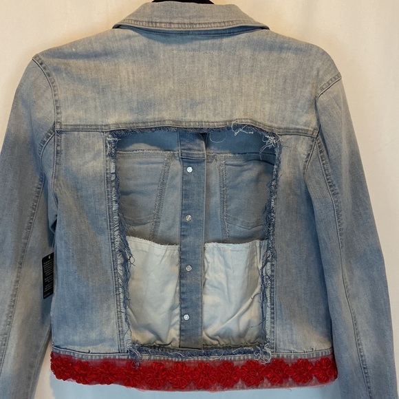 Celebrity Pink Cropped Embellished Cut Out Back Jean Jacket Size S - Picture 6 of 9